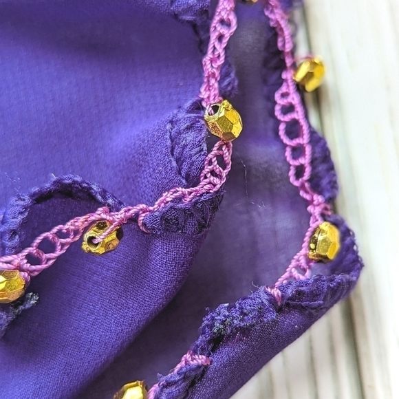 Chiffon Beaded Three Row Coin Festival Belt Scarf Wrap in Purple and Gold - Picture 13 of 14